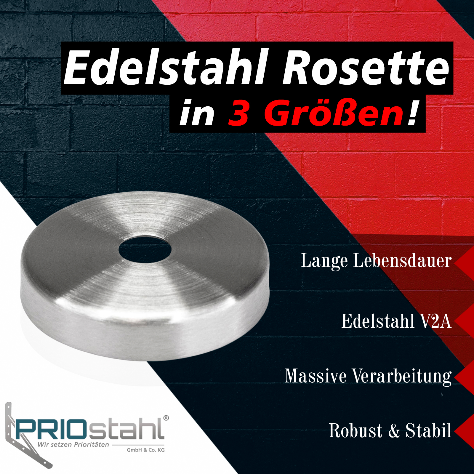 Abdeckrosette für Handlaufhalter aus Edelstahl V2A 3 Größen zur