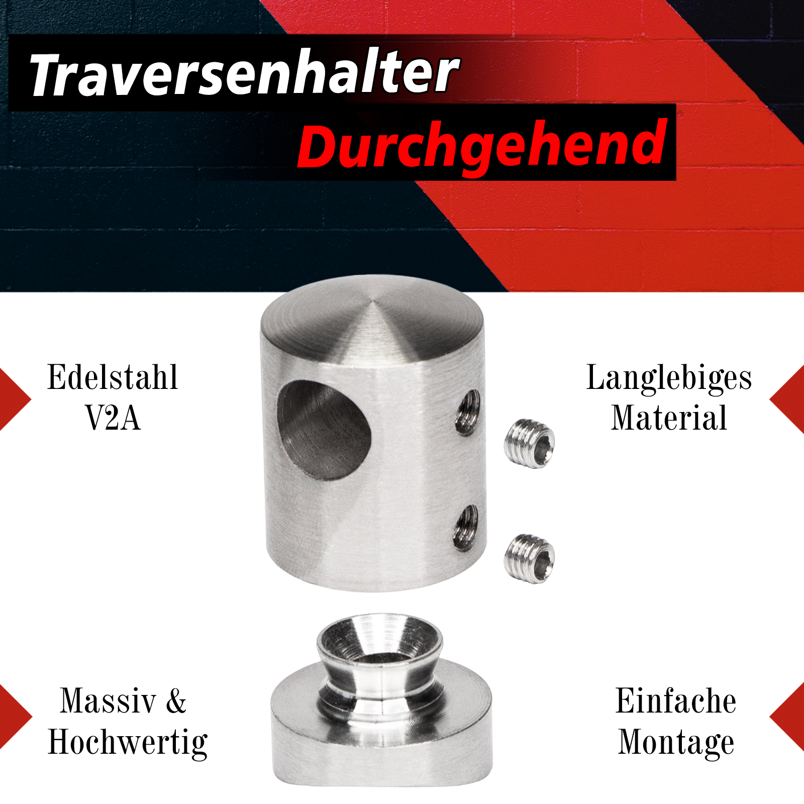 Querstabhalter Anschluss 42.4mm Stabhalter Traversenhalter Edelstahl V2A  für Stab 10mm, 12mm