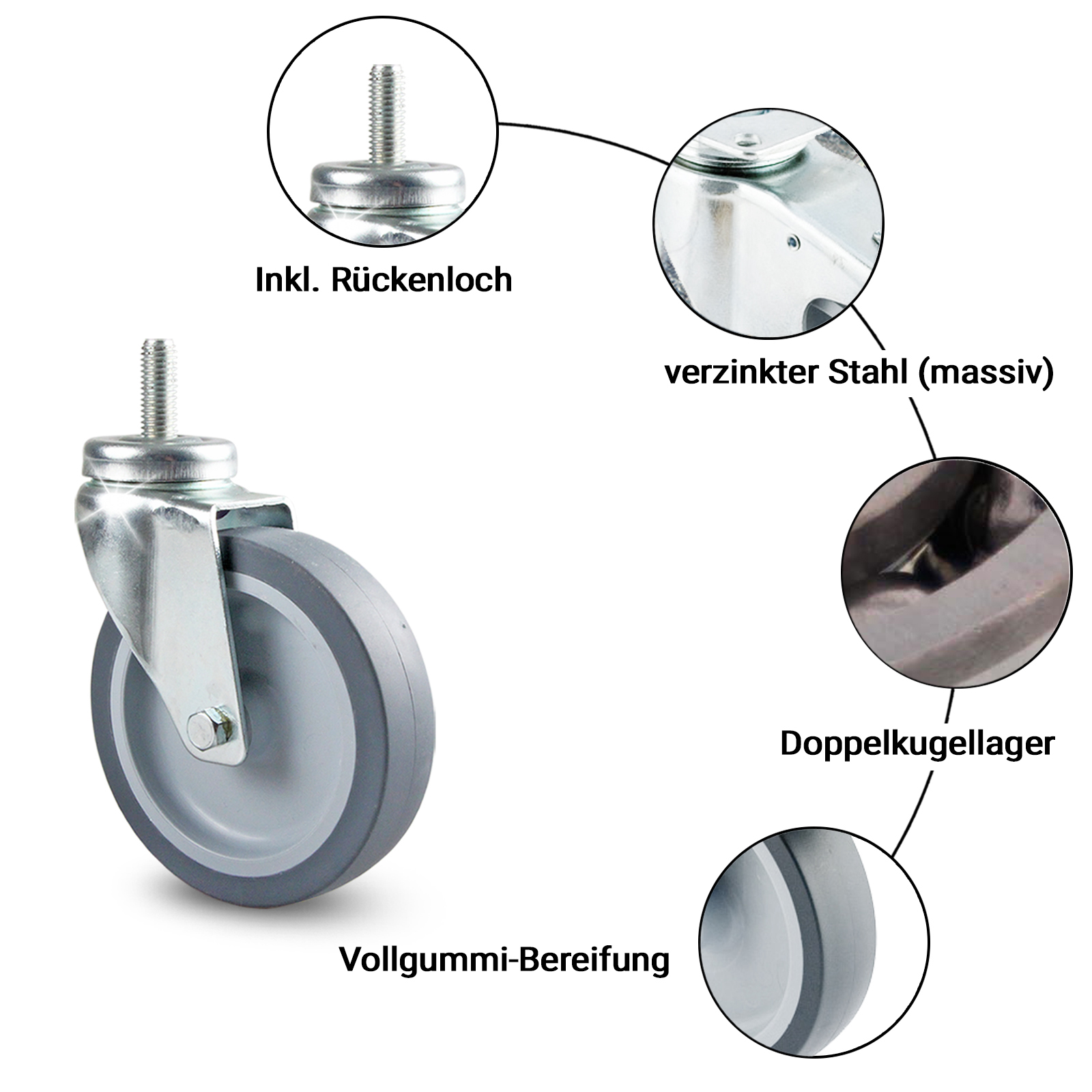 75 mm Lenkrolle mit Bremse Apparaterolle mit R/ückenloch//Transportrolle//Laufrolle von PRIOstahl