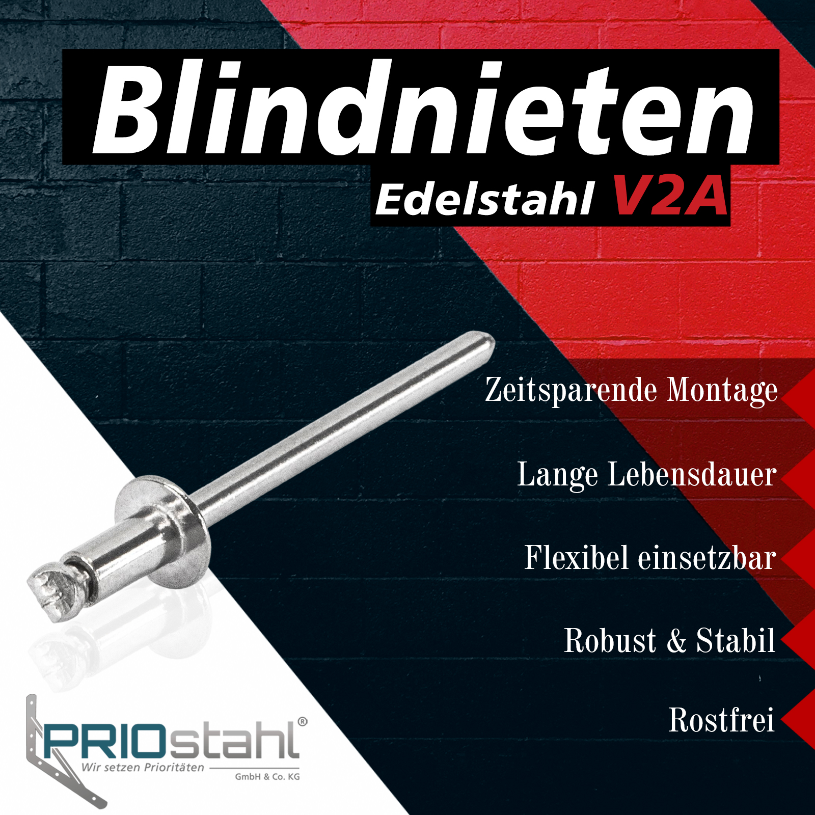 Blindnieten DIN 7337, Edelstahl, V2A Nieten, Flachkopf, Dichtniete