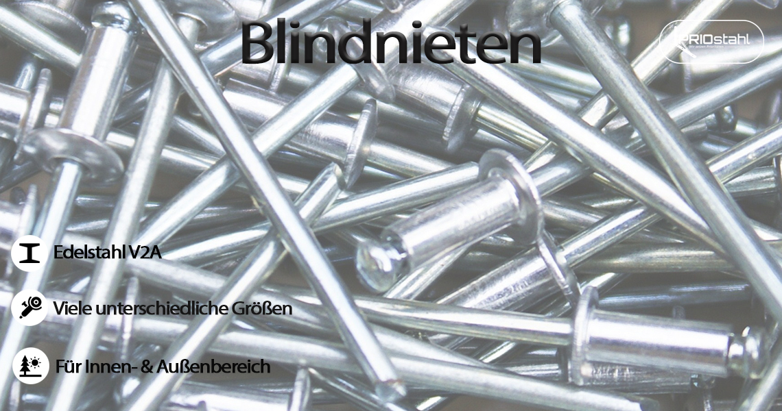 Blindnieten DIN 7337, Edelstahl, V2A Nieten, Flachkopf, Dichtniete, 3 bis  5mm 100 Stück