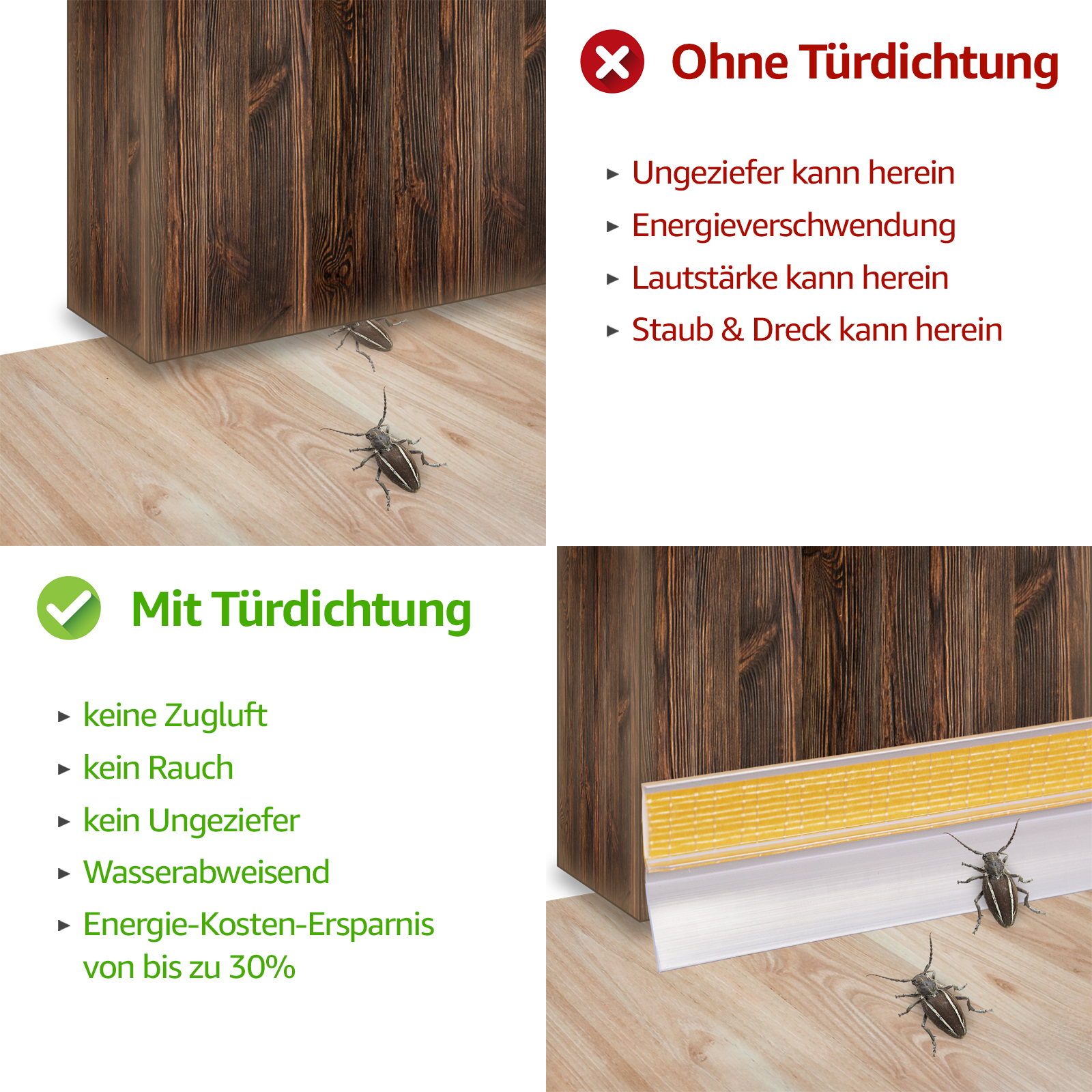 harupink Türdichtung unten, Türdichtung unten, Universal-Lärmschutz,  selbstklebend unter der Tür Sweep, Zeitabscheuung, geräuscharm, Anti-Bug (2  Stück, Braun) : : Baumarkt