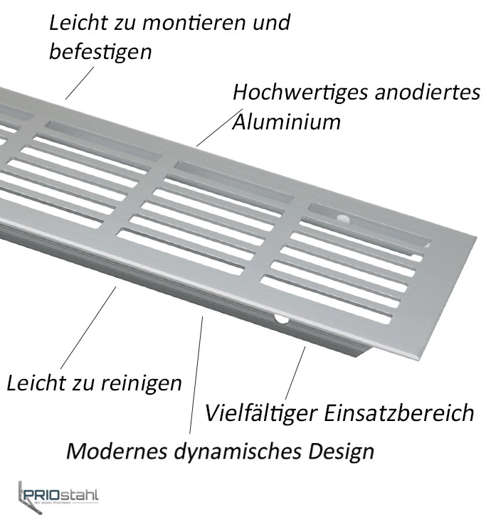 Stabilit Lüftungsgitter (B x H: 1.000 x 60 mm, Aluminium)