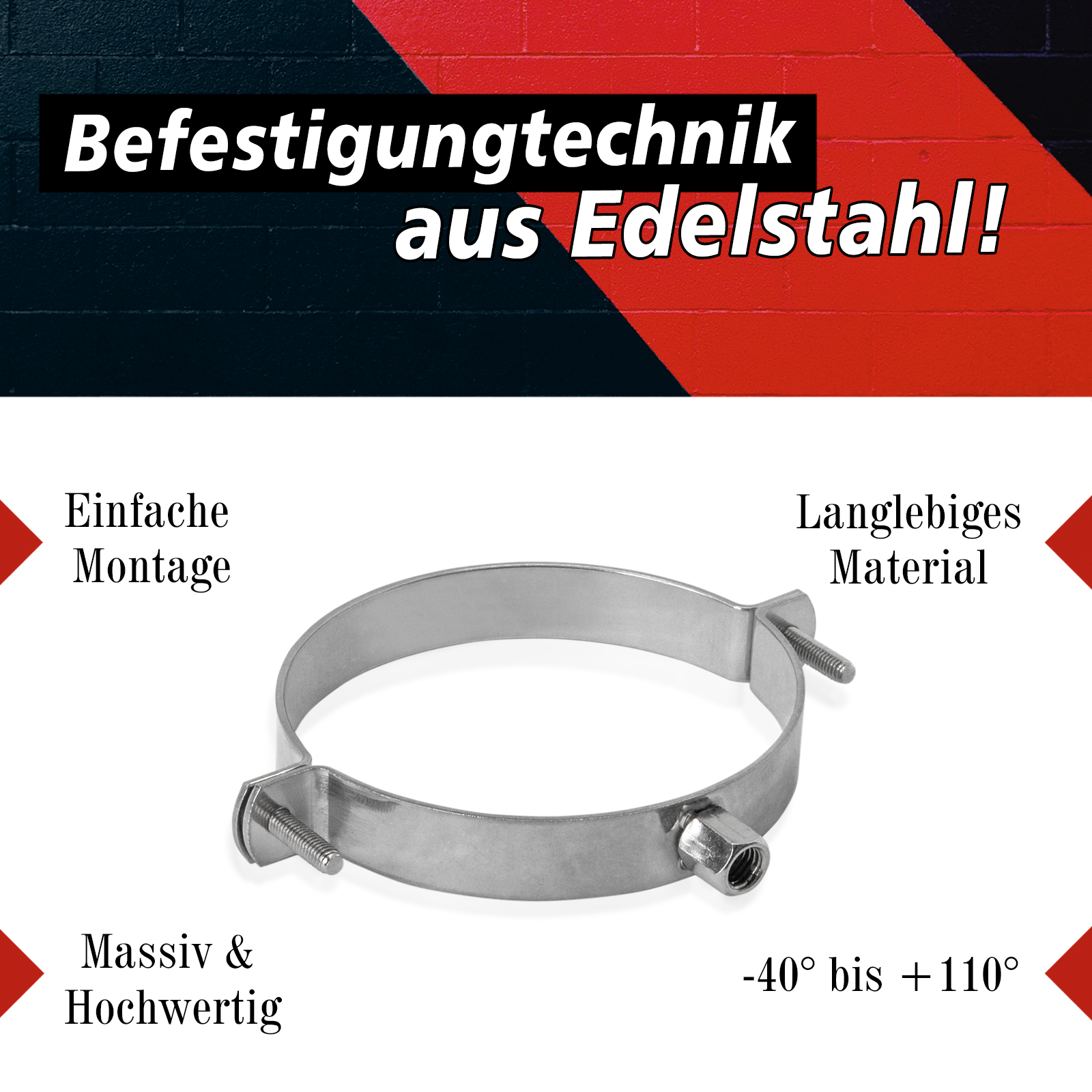 Rohrschelle, Rohrhalter für Stockschrauben aus rostfreiem Edelstahl V2A