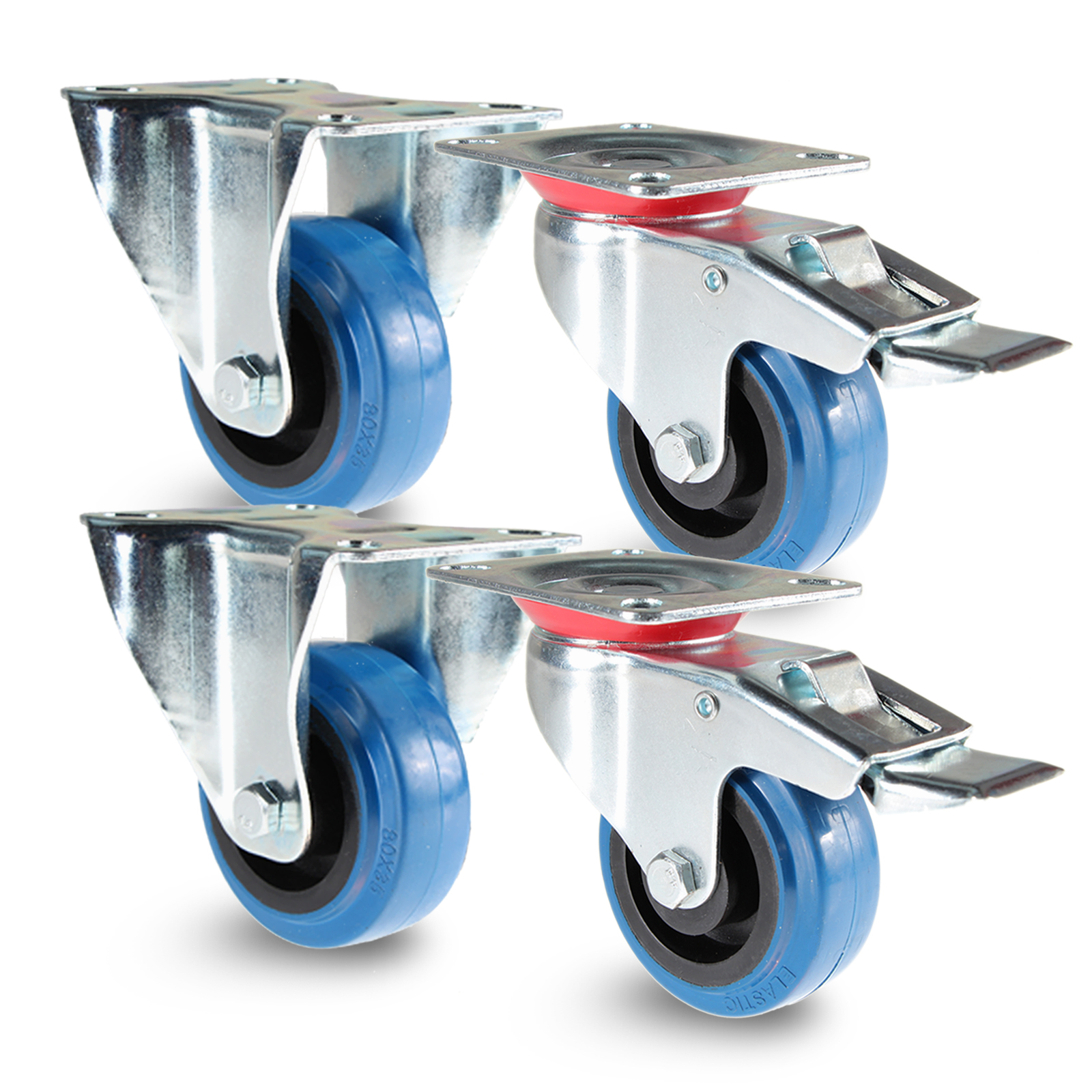 Blue Wheels 80 mm Anschraubplatte Lenkrolle ohne Bremse Rolle Rad 